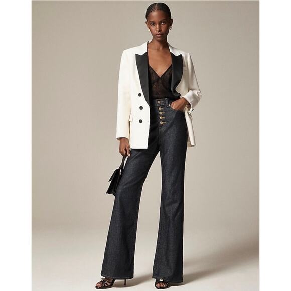 J.Crew High Rise Flare Jeans Button Fly Size 28 Dark Blue - Picture 2 of 16